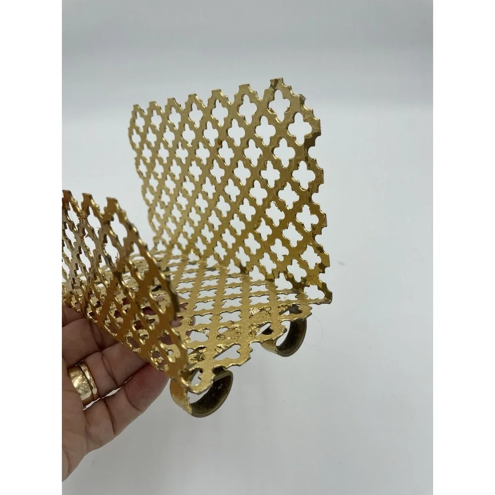 Vintage Mid Century‎ Gold Metal Mesh Letter or Napkin Holder Gold Gilded
